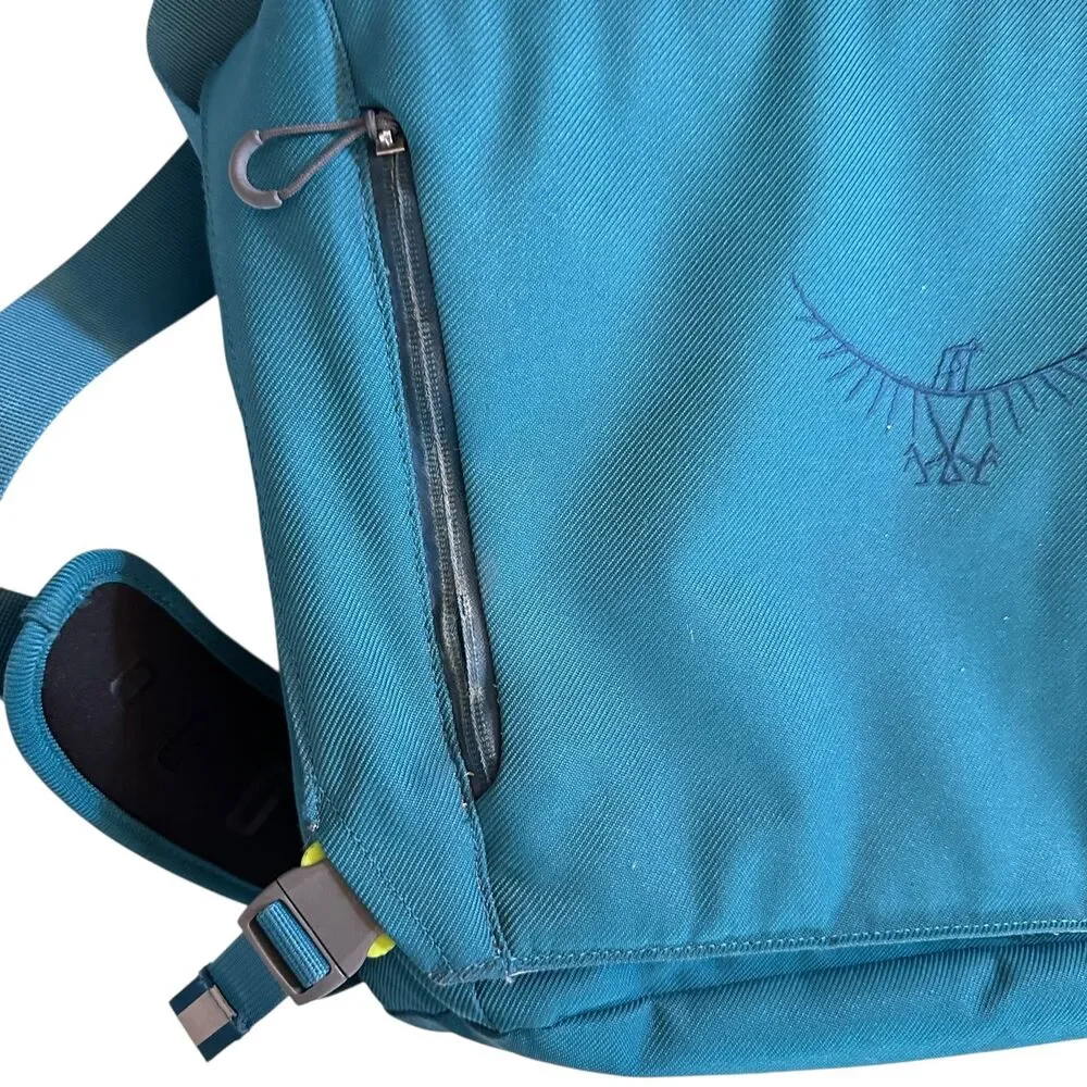 Osprey Teal Canvas Shoulder Laptop Bag Adjustable‎ Strap Fleece Lined Flaw Noted